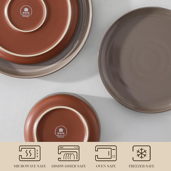 MALACASA Plates and Bowls Sets, 18 Pieces Modern Ceramic Dinnerware Set for 6 Kitchen Dinner Set Stoneware Dishware Dishes Set Microwave and Dishwasher Safe, Brown, Series TARA - Image 4