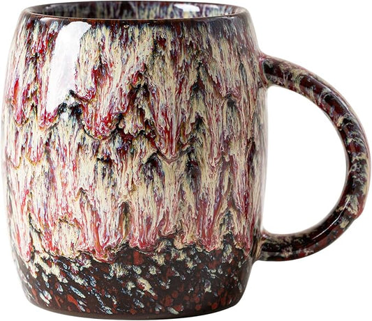 Unique Reactive Glaze Ceramic Coffee Mug - 14 oz Large Coffee Cup with Ergonomic Handle, Lava Red Porcelain Mug for Women & Men, Microwave & Dishwasher Safe, Perfect Birthday & Housewarming Gift by XIYUANJI