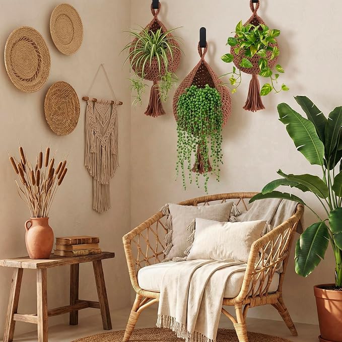 Honeydak Boho Decor Hanging Wall Baskets for Kitchen 3 Pack Teardrop Baskets with Hooks Storage Fruit Onion Vegetable Potato for Home 3 Sizes(White,Tassel,Cotton Rope) - Image 6