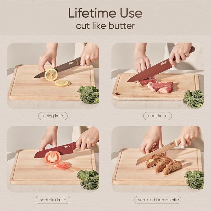 CAROTE Kitchen Knife Set, 6 Floral Knives with 6 Blade Guards, 12-Piece | Stainless Steel Blades, Ceramic Nonstick Coating, Long-Lasting Sharpness, Rust-Resistant, Non-Slip, Dishwasher Safe - Image 8