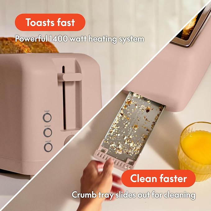 bella 4 Slice Slim Toaster, Fits-anywhere™ Kitchenware, 6 Setting Shade Control with Reheat & Cancel Buttons, Fits Sourdough, 10” Long Slot, Anti Jam & Auto Shutoff, 900 Watt, Blossom - Image 6