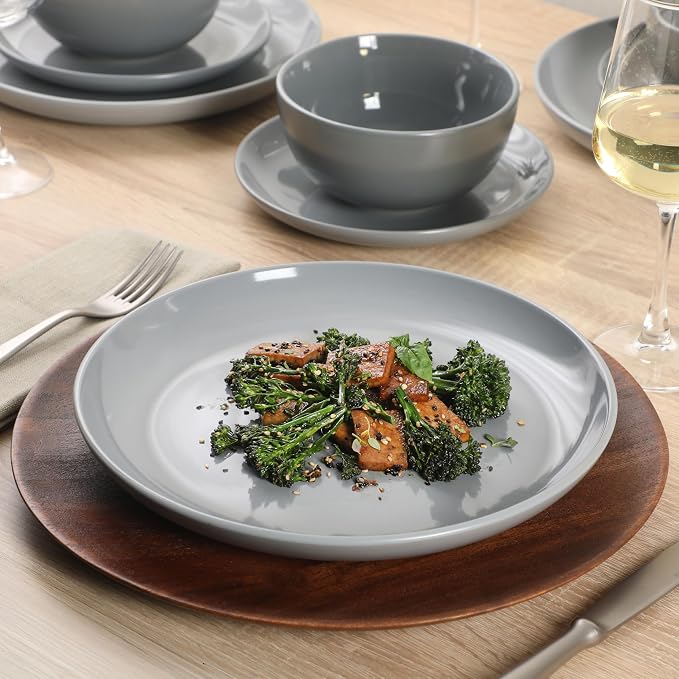 Gibson Home Rockaway 12 Piece Plates and Bowls Matte Outside/Shiny Inside Glaze Service for 4 Dinnerware Set - Blue - Dishwasher and Microwave Safe - Image 3
