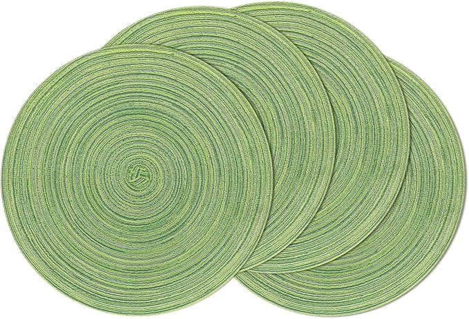 SHACOS Round Placemats Set of 4 Round Table Placemats Braided Cotton Place Mats 15 inch for Kitchen Dining Table Holiday Party (Mixed Color Pea Green, 4) by SHACOS