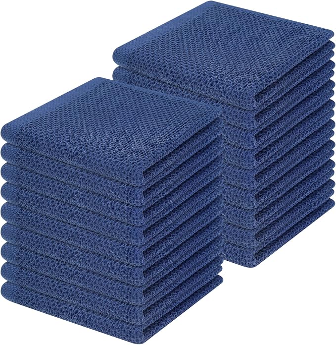 Homaxy 100% Cotton Waffle Weave Kitchen Dish Cloths 18-Pack, Navy Blue | 12 x 12 Inches, Ultra Soft Absorbent Dish Towels, Quick Drying Dish Rags with Hanging Loop by Homaxy