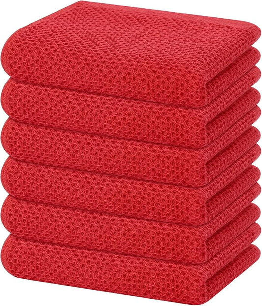 Homaxy 100% Cotton Waffle Weave Kitchen Dish Towels 6-Pack, Red | 13 x 28 Inches, Ultra Soft Absorbent Dish Towels, Quick Drying Cleaning Towels by Homaxy