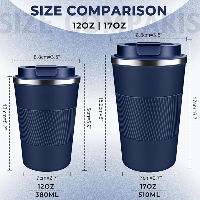 Insulated Coffee Tumbler 12 oz, Stainless Steel Coffee Mug with Lids, Travel Coffee Mug Leak Proof, Double Wall Vacuum Insulated Reusable Coffee Cup, Keep Drinks Hot and Cold (Navy Blue, 12 Ounces) - Image 2