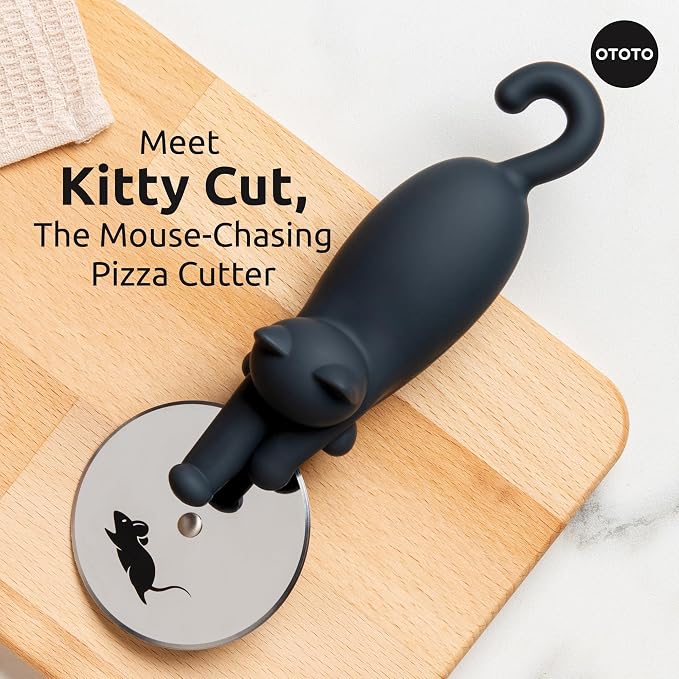 OTOTO Kitty Cut Pizza Cutter Wheel - Pizza Cutters Stainless Steel, Funny Kitchen Gadgets and Kitchen Gifts, Cat Gift for Women Cat Lovers (kitty cut) - Image 3