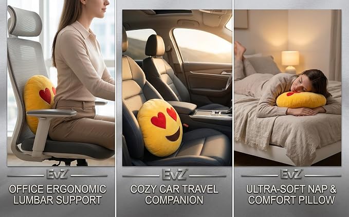 EvZ Official Certified Playcute Emoji Pillow - 32cm Large Soft Plush Pleading Face Emoticon Cushion - Cute Innocent Big Eyes Decorative Stuffed Toy for Kids, Girlfriend & Kawaii Room Decor (Yellow) - Image 5