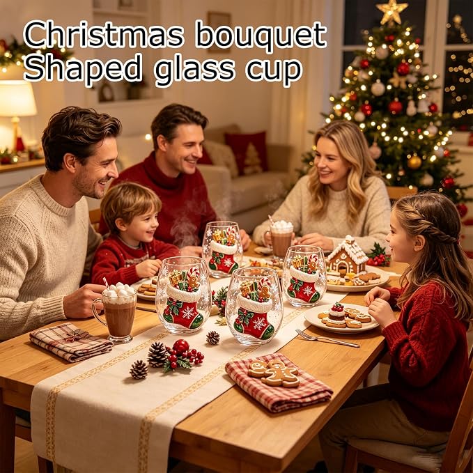 3D Christmas Glass Art Cup, Luxury Raised Holiday Glassware Collection | Cute Festive Stemless Wine Glasses,Artistic Holiday Table Ornaments,Perfect Christmas Home Decor Gifts for Various Beverages - Image 6