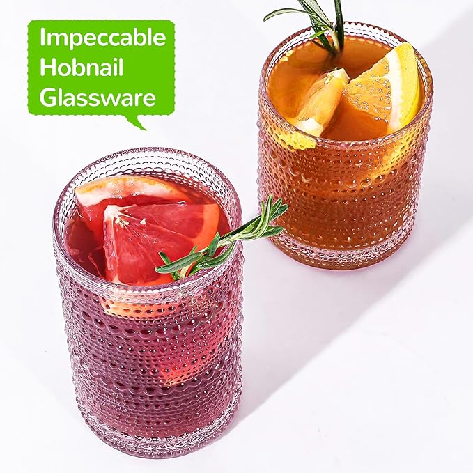 Vintage Hobnail Drinking Glasses Set of 12-14 oz Old Fashioned Water Glass Cups & 11 oz Cocktail Glasses, Aesthetic Kitchen Bar Tumbler Glassware Gifts Sets for Smoothie, Juice, Coffee, Wine - Image 4