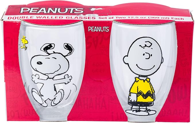 Silver Buffalo Peanuts Snoopy, 2 Pack Double Walled Glass Set, 12.5oz | Piece, Woodstock and Charlie Brown, 0.37 Liters - Image 10