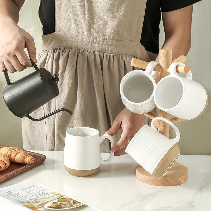 Large Ceramic Coffee Mugs Set - 15 OZ Porcelain Coffee Latte Cups Set of 4 with Handle Perfect for Cappuccino, Tea, Mocha, Hot or Cold Drinks, Unique Glaze Design for Home, Cafe and Coffee Bar, White - Image 6