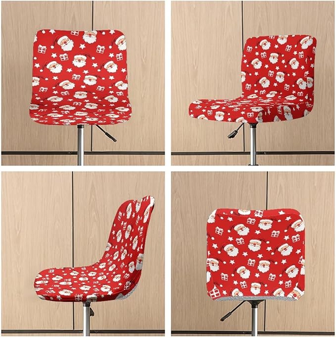 Christmas Santa Claus Bar Stool Covers, 2 Pcs Stretchable Barstool Slipcovers with Back for Bar Counter Kitchen Island - Image 6