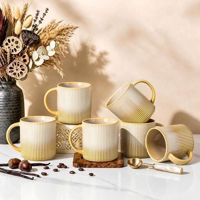 theterra Ceramic Coffee Mugs Set of 6, 14.2 oz Coffee Cups with Handle | Handmade, Suitable for Latte, Tea, Milk, Beer & Hot Cocoa, Autumn Haze by TheTerra