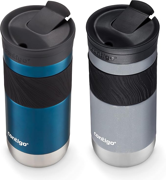 Contigo Byron 2.0 Snapseal Insulated Stainless Steel Travel Mug with Grip 2-pack, 16oz, Blueberry Satin & Gold Morel - Image 3