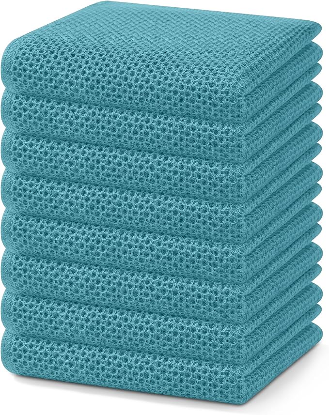 Homaxy 100% Cotton Waffle Weave Kitchen Dish Towels 8-Pack, Lake Blue | 13 x 28 Inches, Ultra Soft Absorbent Dish Towels, Quick Drying Cleaning Towels by Homaxy