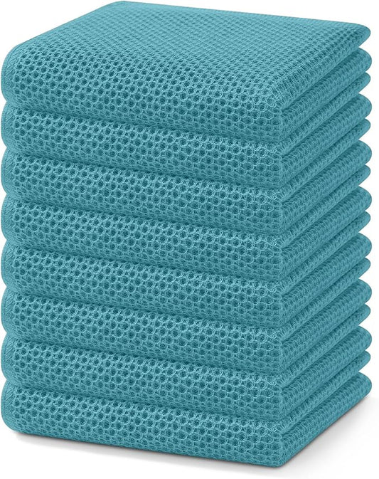 Homaxy 100% Cotton Waffle Weave Kitchen Dish Towels 8-Pack, Lake Blue | 13 x 28 Inches, Ultra Soft Absorbent Dish Towels, Quick Drying Cleaning Towels by Homaxy
