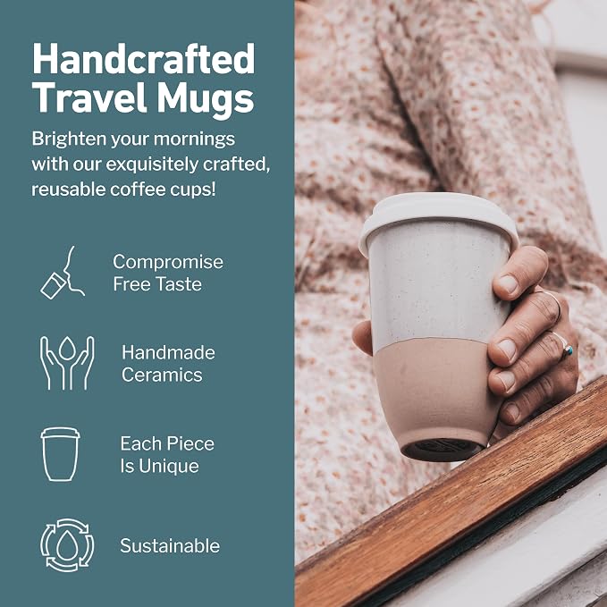 NOVA CERAMICS Travel Mugs - Reusable Coffee Cup – Cute Coffee Mugs Travel Coffee Tumbler – Microwave & Dishwasher Safe To Go Coffee Mug- Gifts For Women Men Him Her – 12oz - Dune - Image 2