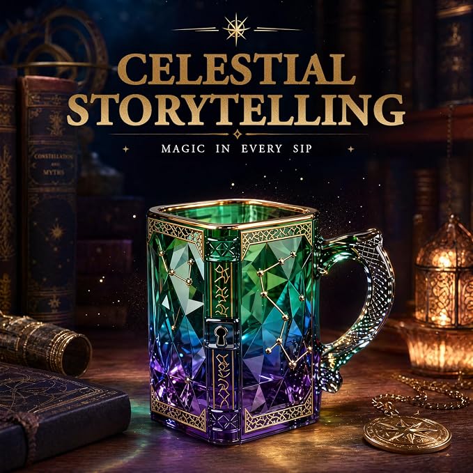 FACE N FACE Zodiac Glass Mug, 8 oz Celestial Constellation Coffee & Tea Cup with Dragon Scale Handle, Green Purple Astrology Mug, Witchy Magic Cup for Halloween Christmas Gift - Image 8