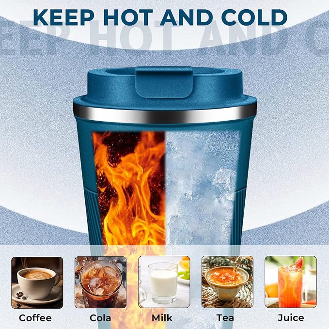 Insulated Coffee Tumbler 17 oz, Stainless Steel Coffee Mug with Lids, Travel Coffee Mug Leak Proof, Double Wall Vacuum Insulated Reusable Coffee Cup, Keep Drinks Hot and Cold (Deep Teal, 17 Ounces) - Image 5
