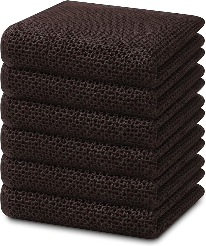 Homaxy 100% Cotton Waffle Weave Kitchen Dish Towels 6-Pack, Dark Brown | 13 x 28 Inches, Ultra Soft Absorbent Dish Towels, Quick Drying Cleaning Towels by Homaxy