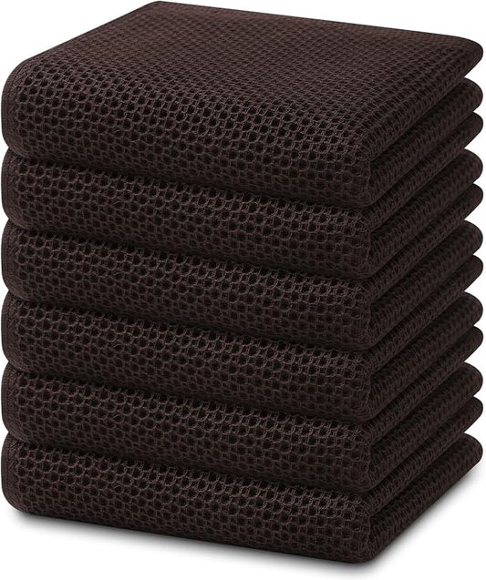 Homaxy 100% Cotton Waffle Weave Kitchen Dish Towels 6-Pack, Dark Brown | 13 x 28 Inches, Ultra Soft Absorbent Dish Towels, Quick Drying Cleaning Towels by Homaxy