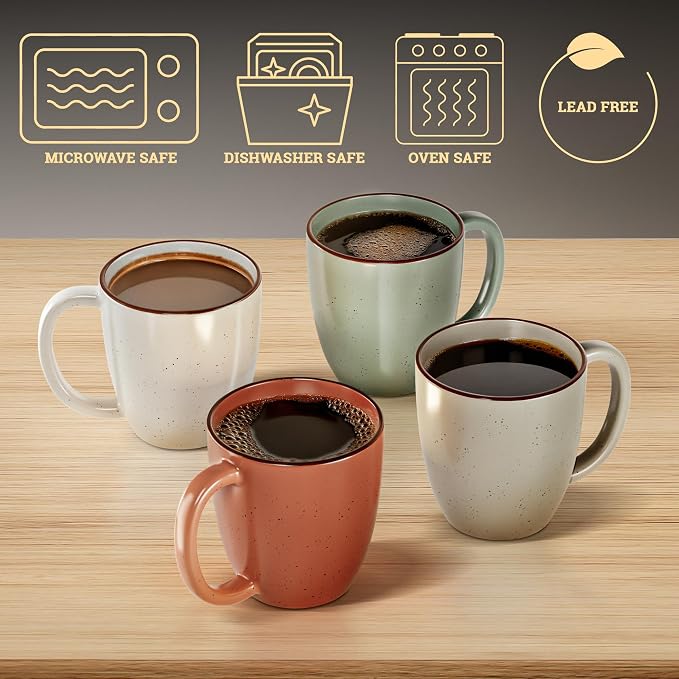 Ceramic Coffee Mugs Set of 4, 16oz Durable Microwave Safe Cups with Handles | Thick Durable Ceramic, 4 Beautiful Colors, Microwave, Dishwasher, Oven, & Freezer Safe, Comfortable Handles, 16 oz Capacity - Image 3