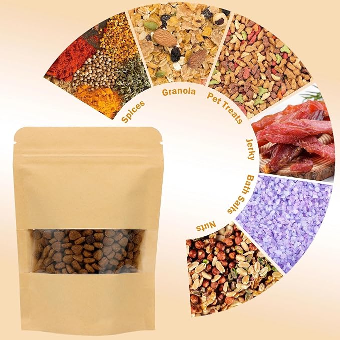 100 Pcs Kraft Paper Resealable Bags for Small Business (5.2 X 7.2 Inches) | Heat Sealable Zip Lock Stand Up Pouches with Clear Window for Food Storage, Samples, Party Favors - Image 7