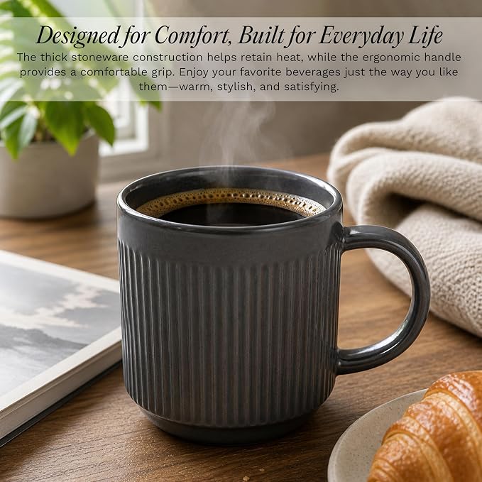 SANGO Anderson Black Coffee Mugs Set of 4, 16.5 oz Stoneware Coffee Mug Set, Big Ceramic Tea Cup with Matte Glaze for Cappuccino, Latte, Large Coffee Cups with Handle, Microwave & Dishwasher Safe - Image 8