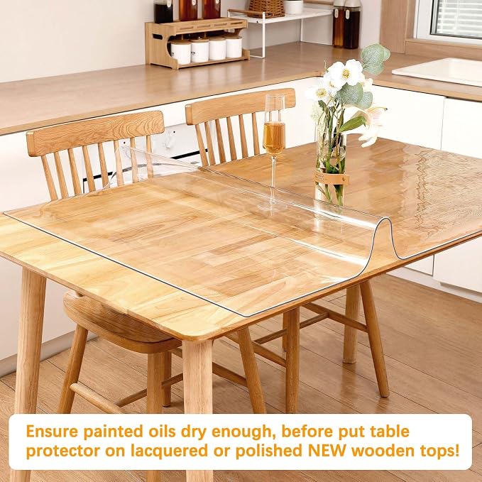 Clear Table Protector 17 X 48 Inch Thick Plastic Table Cover Protector Waterproof PVC Clear Tablecloth Protector Pad Vinyl Desk Top Protector Mat for Wood Coffee Glass End Sofa Side Dining Room Table - Image 2