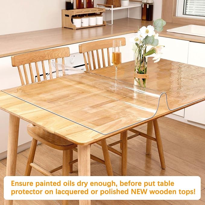 Clear Table Protector 12 X 60 Inch Thick Plastic Table Cover Protector Waterproof PVC Clear Tablecloth Protector Pad Vinyl Desk Top Protector Mat for Wood Coffee Glass End Sofa Side Dining Room Table - Image 2