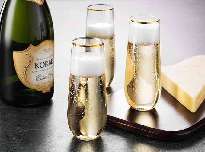 Munfix 48 Pack Stemless Plastic Champagne Flutes Disposable 9 Oz Gold Rim Clear Plastic Toasting Glasses Shatterproof Recyclable and BPA-Free - Image 5