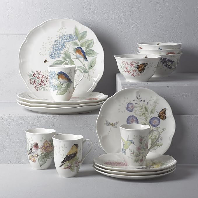 Lenox Dinnerware Set, Butterfly Meadow Flutter 12-Piece Set, Service For 4, Elegant White Porcelain, Dishwasher Safe, Chip Resistant, Plates And Bowls Sets, Home and Kitchen (Assorted, 12 Pieces) - Image 4