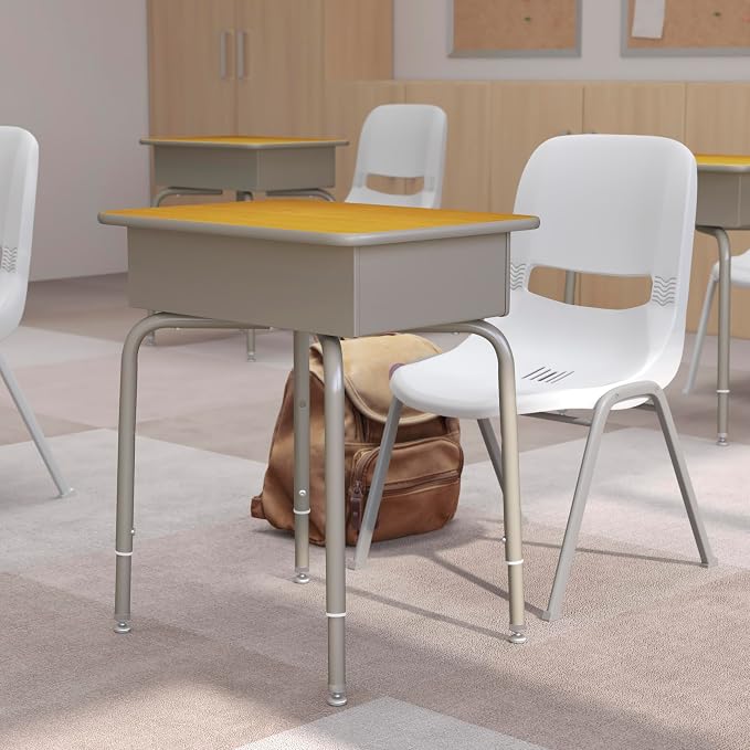 Flash Furniture Billie Student Desk - Maple Open Front School Desk - Silver Metal Frame - 24"W x 18"D Adjustable Height, Durable for School or Remote Learning - Image 2