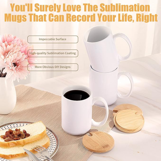 RAINBOWTIE Sublimation Mugs 15oz with Bamboo Lid, 12PCS Tazas Para Sublimar | Ceramic Coffee Cup set for gifts,Latte, Soup, Milk, Cocoa,juice, milk - Image 4