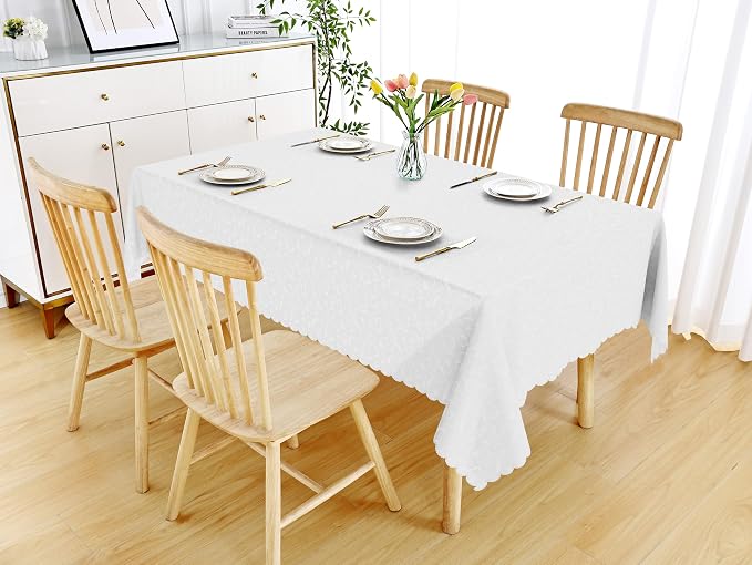 Smiry Rectangle Waterproof Heavy Duty Vinyl Tablecloths, 60 x 84 Inch | Wipeable Washable Floral Embossed Table Cover for Kitchen and Dining Room, Indoor & Outdoor Use, Pearl White - Image 8