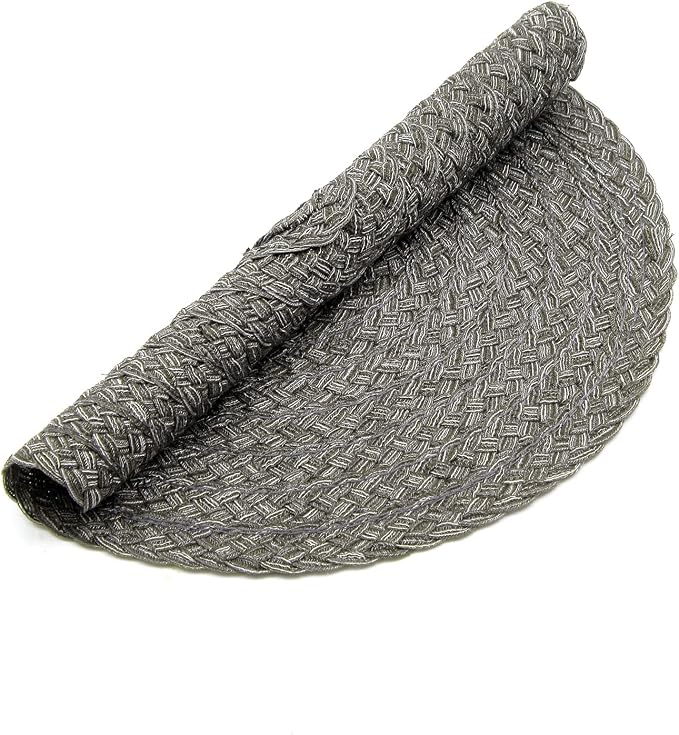 SHACOS Round Braided Placemats Set of 6 Thick Woven Placemats Washable 15 inch Circle Place Mats Non Slip Table Mats for Dining Table, Gray White - Image 6