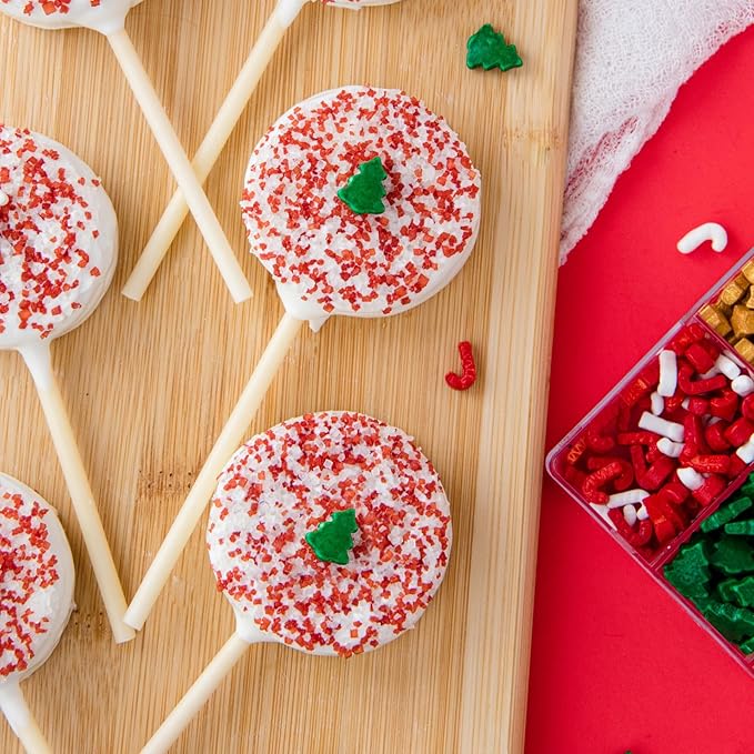Sweets Indeed Christmas Sprinkle Tackle Box – 2.53 oz | Festive Holiday Sprinkles with Gold Stars, Green Trees, Candy Canes, White Snowflakes & Red-Green Chocolates | Holiday Baking & Cookie Decorating Kit