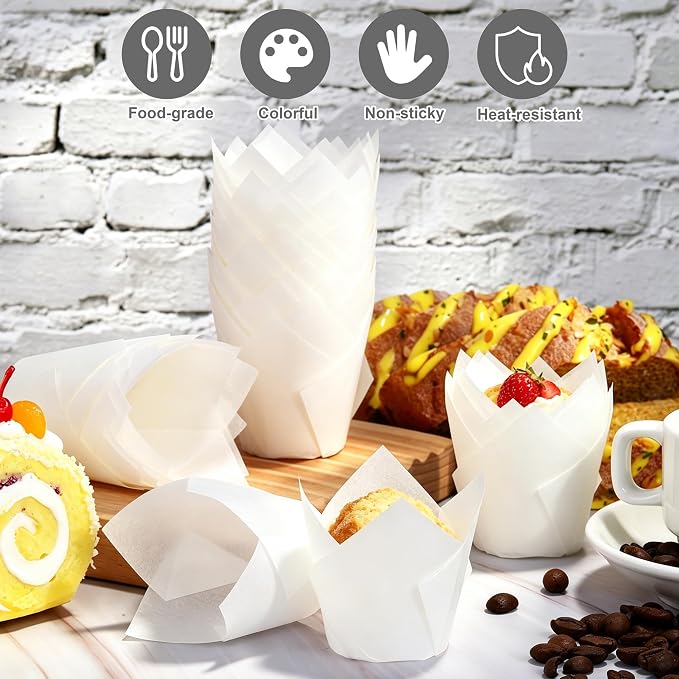 150 Pcs Mini Cupcake Liners Muffin Liners Baking Cups | Tulip Cupcake Liner for Baking Wedding, Birthday, Baby Shower Parties, White - Image 4