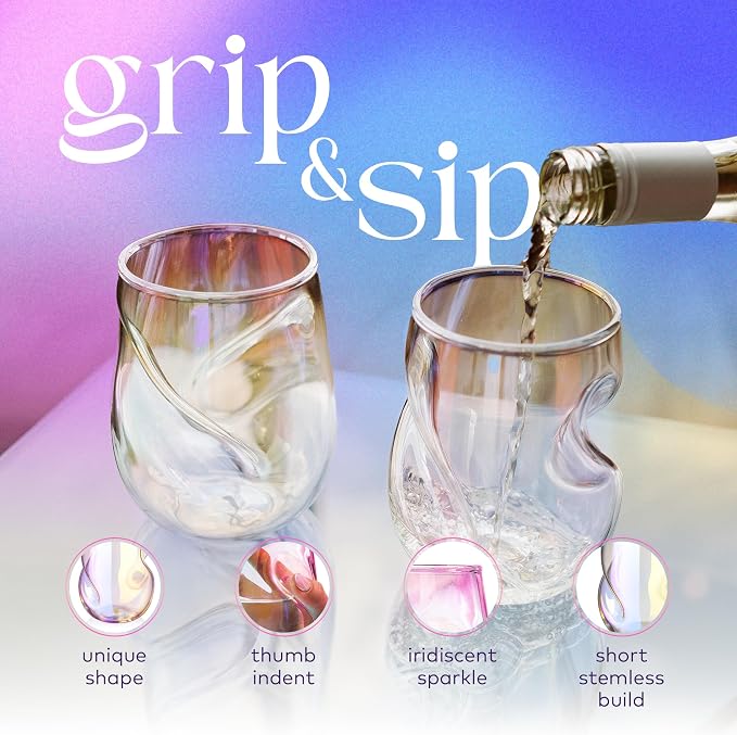 Dragon Glassware Stemless Wine Glasses, 16 oz Set of 2 - Iridescent | Short Wine Glasses Set of 2 with Finger Indentations; Aerates Naturally; Standard Width Design; Unique Drinkware - Image 4