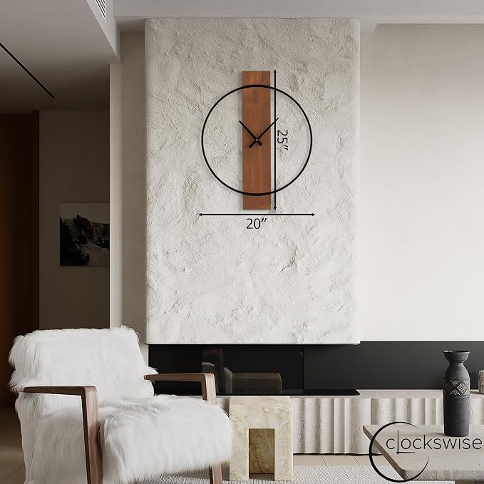 Clockswise Decorative Extra Large Modern Brown Wall Clock with Black Metal Frame on Rectangular Wood Board, Battery Operated Silent. 20'' D?a, for Dining Living Kitchen Bedroom Office Restaurant bar - Image 2