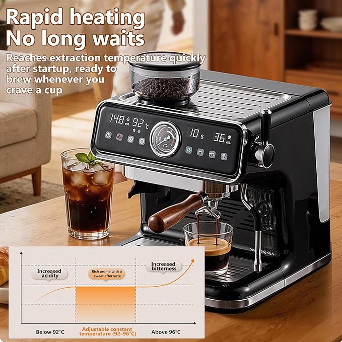 Semi-Automatic Espresso Machine with Grinder,20 Bar Pressure Espresso Maker,18 Grind Settings,2-in-1 Coffee Machine with Milk Frother for Home Barista - Image 6