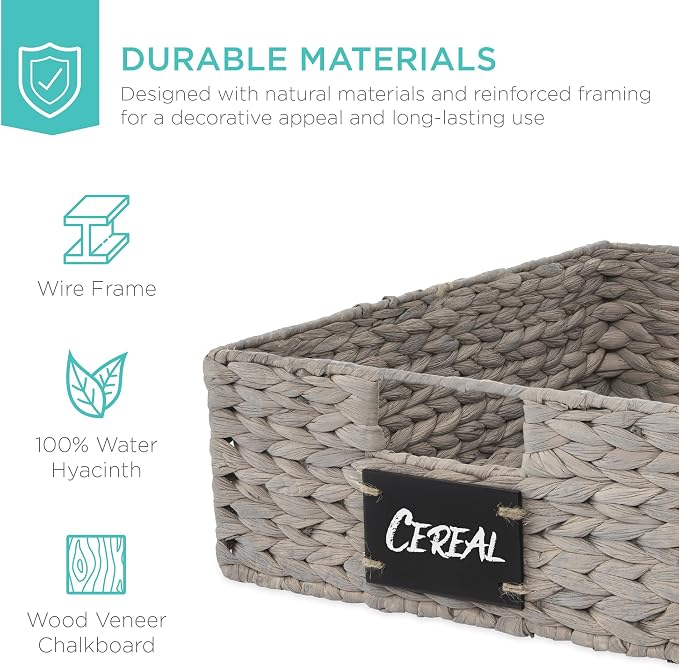 Best Choice Products Set of 4 16x12in Large Water Hyacinth Pantry Baskets, Woven Organizers w/Chalkboard Label, Chalk Marker - Gray - Image 5