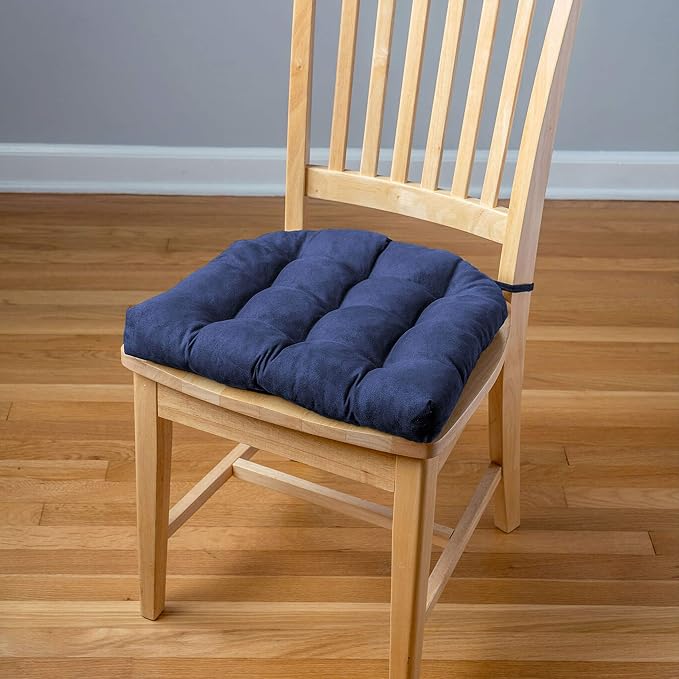 Barnett Home Decor Microsuede Royal Blue Dining Chair Pad with Ties - 15 x 17 Size Small Chair Cushion - Latex Foam Fill Cushion, Reversible, Machine Washable - Microfiber Ultrasuede - Image 2