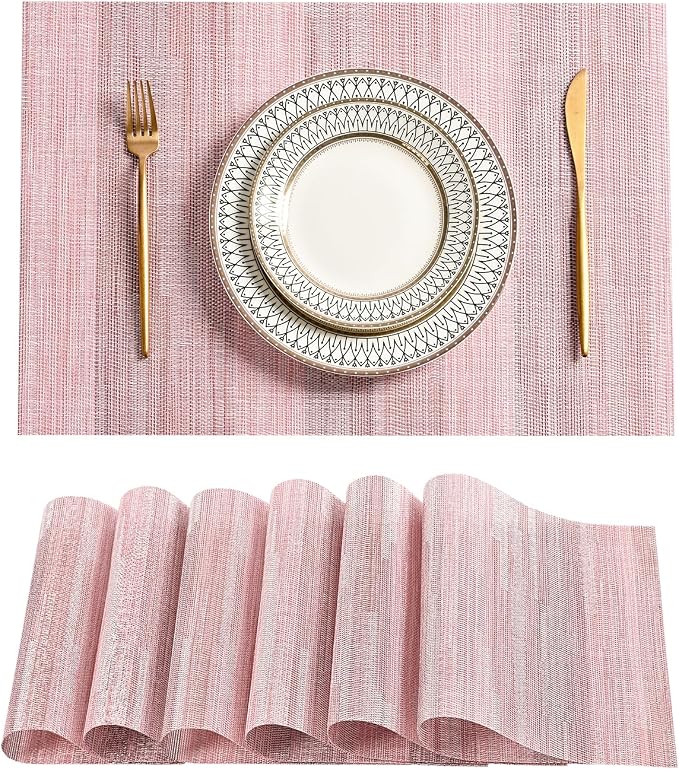 Leetaltree Misty Rose Placemats Set of 6 - Heat Resistant Non-Slip Place mats for Dining Table, Washable Durable PVC Vinyl Woven Table Mats（Misty Rose, 6） by Leetaltree-ArtatEveryTable