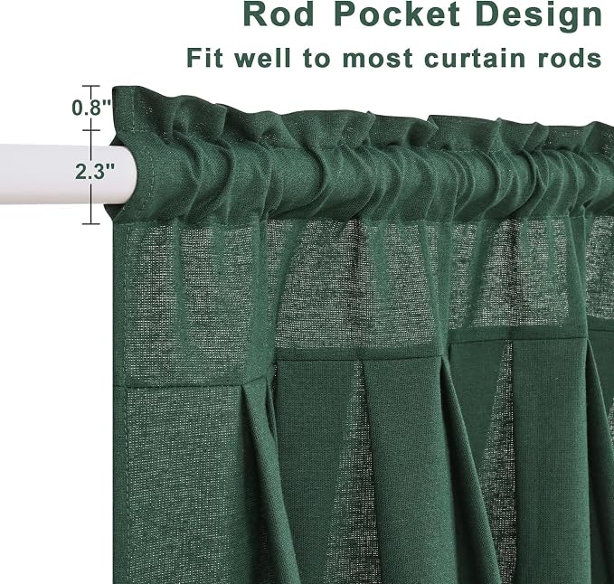 Likiyol Linen Valances for Windows Farmhouse Window Valances with Ruffle Rustic Country Light Filtering Kitchen Valance Curtains Rod Pocket Valance for Bathroom Cafe, Dark Green, 52" W X 18" L - Image 5