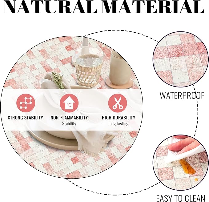 FIFTY FEET 70X52 Inch Rectangle Tablecloth, Vinyl Tablecloth with Flannel Backing Waterproof Table Cloth, Spill Proof Picnic Table Cover for Outdoor/Indoor/Camping/Dining(Red Plaid) - Image 3
