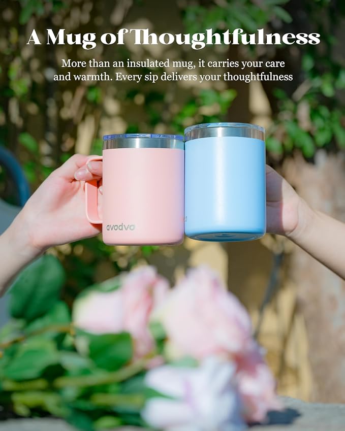 4 Pack 12oz Insulated Coffee Mug with Lid – Double Wall Stainless Steel Travel Cups with Handle, Keep Hot & Cold Drinks, Ideal Gift for Coffee Lovers, Office & Camping, Light (Assort colors) - Image 8