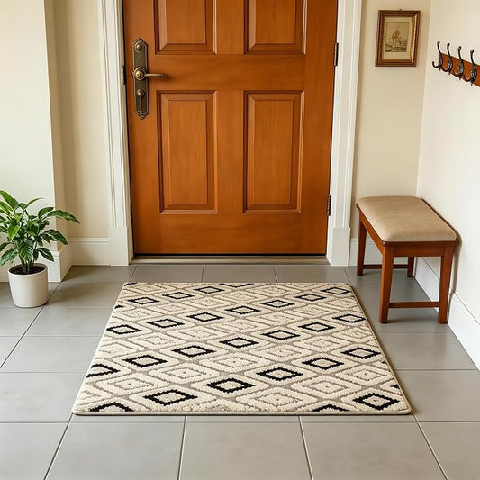 Indoor Doormat 2'x3', Geometric Boho Entrance Mat for Porch, Diamond | Soft Cozy Fluffy Mid Pile Machine Washable Non Slip Small Accent Rug for Entryway Front Door Sink Indoor Entrance Bathroom by Ukeler