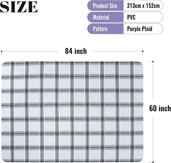 FIFTY FEET 84 * 60 Inch Rectangle Tablecloth, Vinyl Tablecloth with Flannel Backing for Rectangle Tables Waterproof, Spill Proof Plastic Picnic Table Cover for Dining/Camping/Indoor/Outdoor(Plaid-B) - Image 5
